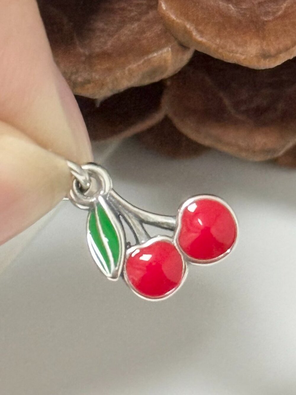 Enamel Cherries Charm Sterling Silver Dangle